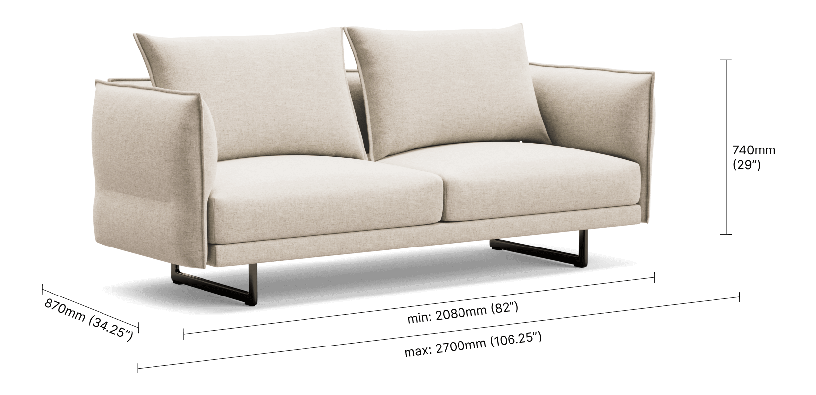 Zaza 2.5 Seater Sofa with Adjustable Arms